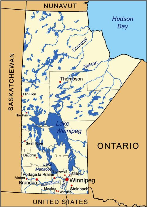 Map of Manitoba with main cities