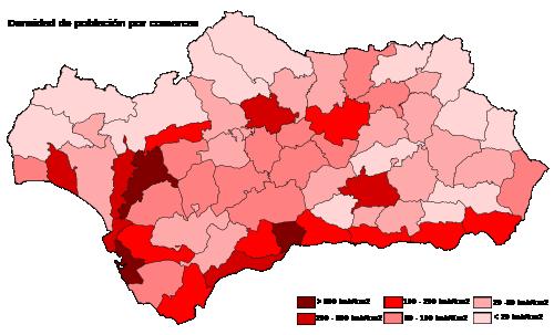 Population density overview Andalusia 