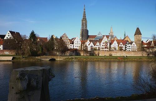 Cityscape Ulm, with the Danube in the foreground 