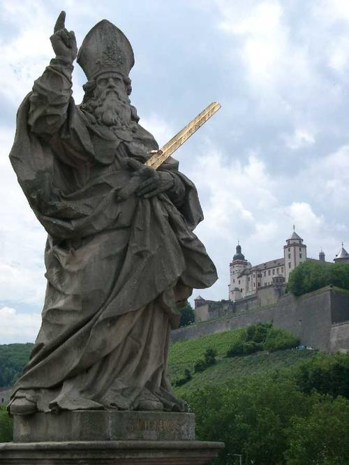 Statue of Saint Kilian on a bridge in Würzburg, Bavaria