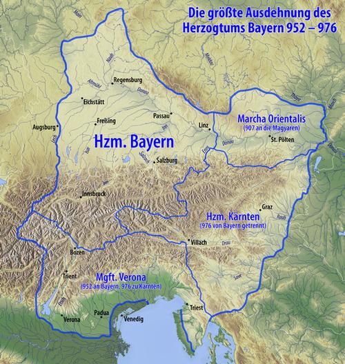 Extension of the tribe duchy of Bavaria, period 952-976