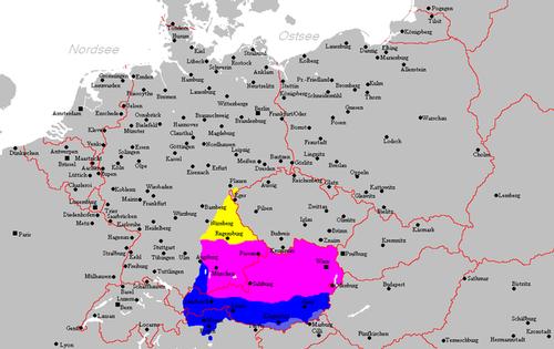 Bavarian language area: North, Central and South Bavarian