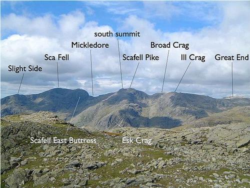 Scafell ridge, with the highest peak in England, Scafell Pike.