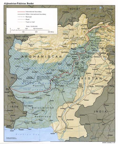 Durand Line: The red line on the map is the border between Afghanistan and Pakistan 