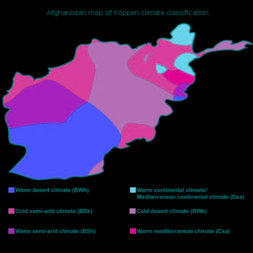 Köppen climate classification Afghanistan