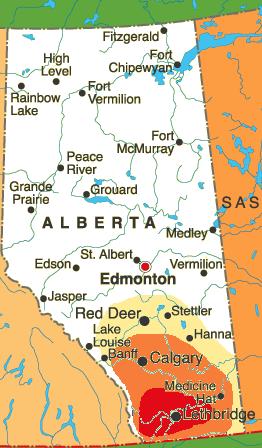 Area in Alberta where the chinook is most common 