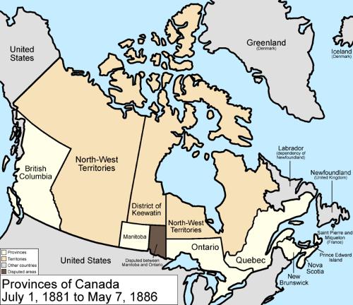 Canadian provinces and territories in the period 1881-1886 