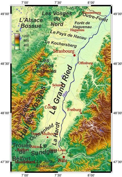 Natural regions of Alsace, including the Grand Ried