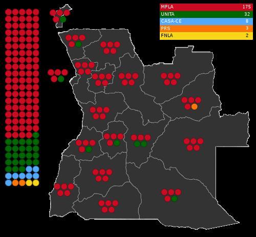 Angola general elections in 2008 in 2012 were won in all provinces by the MPLA
