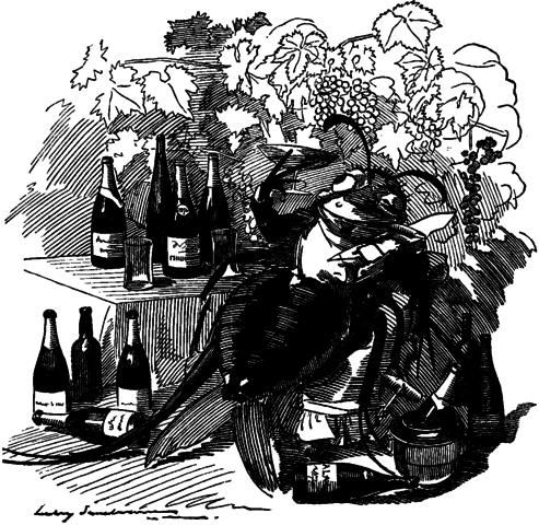 Cartoon from the satirical magazine punch where a grape bug feeds on a glass of wine 