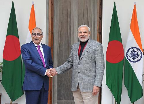 President Hamid of Bangladesh (left) meets with Modi of India