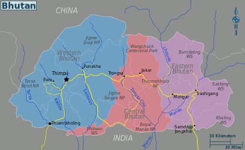 Map of Bhutan regions