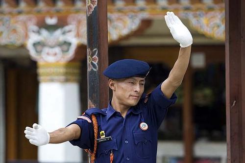 Cops regulate traffic in Bhutan without a traffic light