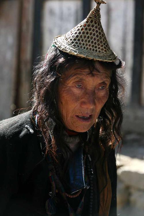 Layap woman with typical headdress Bhutan