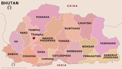 Map showing districts of Bhutan