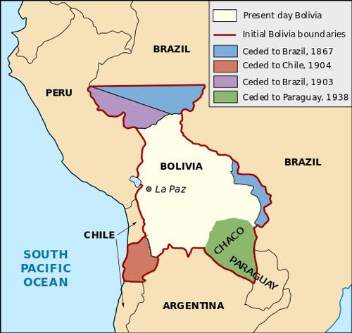 Bolivia Map with area distance to neighboring countries