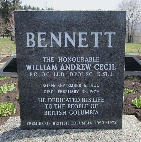 Tombstone of W.A.C. Bennett at Kelowna Memorial Park Cemetery, British Columbia
