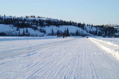 Ice road on Great Slave Lake, North West Territories, Canada 