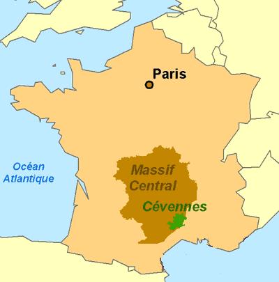 Cevennes on the map of France
