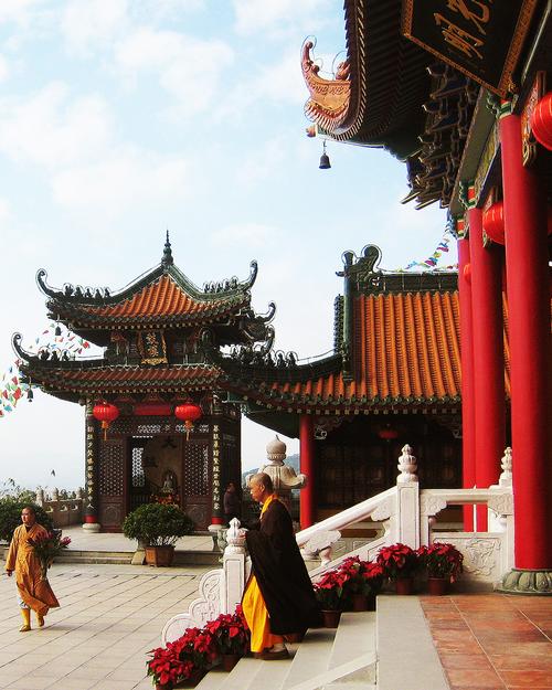 Buddhist monks at the Jinai Temple in Zhuhai, Guangdong, China