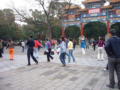 Chinese exercise morning gymnastics in the park