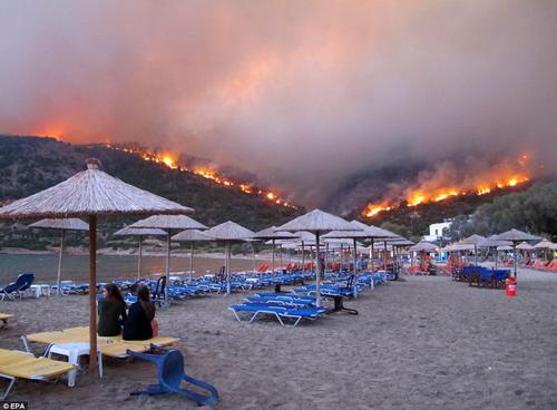 The fires could be seen from the beach at Chios