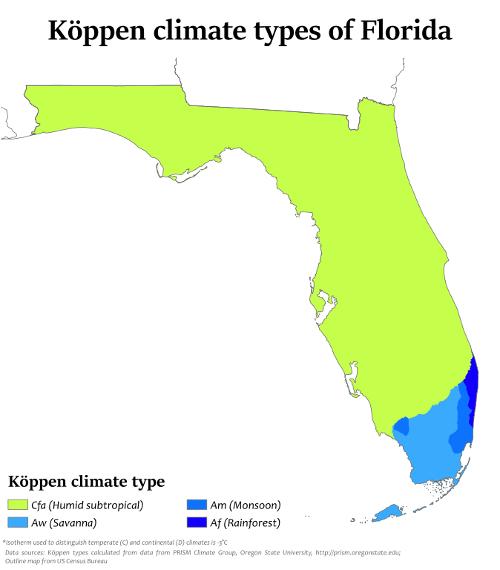 Köppen climate types in Florida