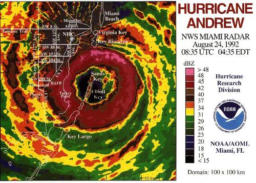 Hurricane Andrew hits Florida in 1992