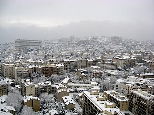 Heavy snowfall in southern Marseille, France
