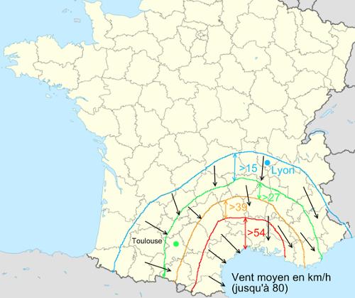 Area where the mistral blows in France