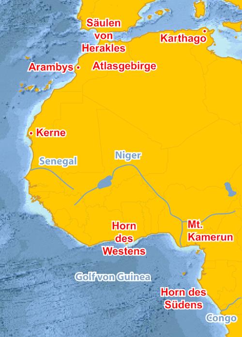 Travel destinations of the Carthaginian explorer Hanno