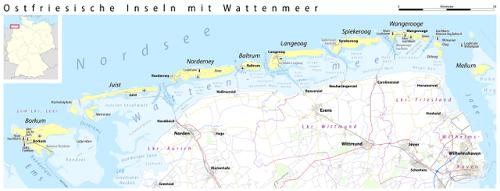 Map East Frisian islands, Germany