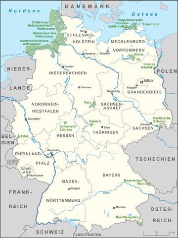 Map of Germany after the German Reunification