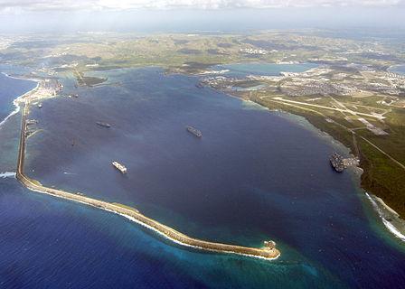 Aerial view from Mount Lamalam of Apra Harbor, Guam