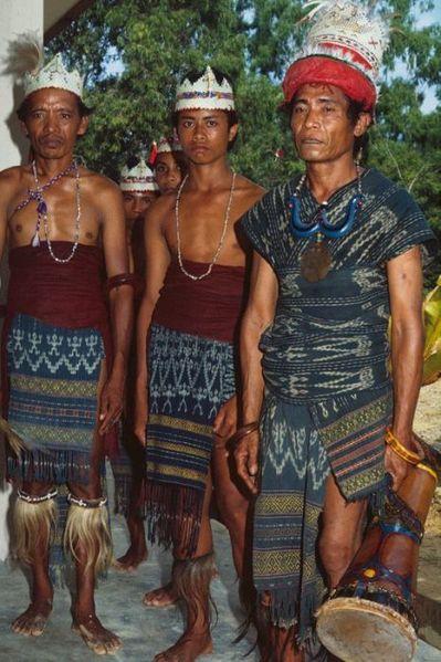 Men in Kota Ambon (Taman Wisata) display Southeastern Moluccan clothing and customs