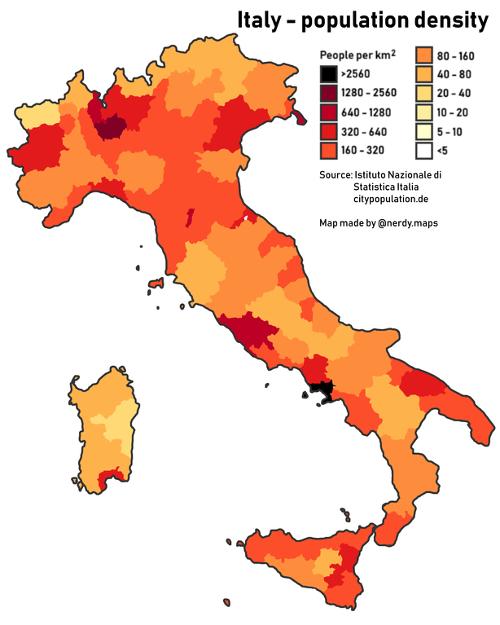 Population density Italy by province (2020) 