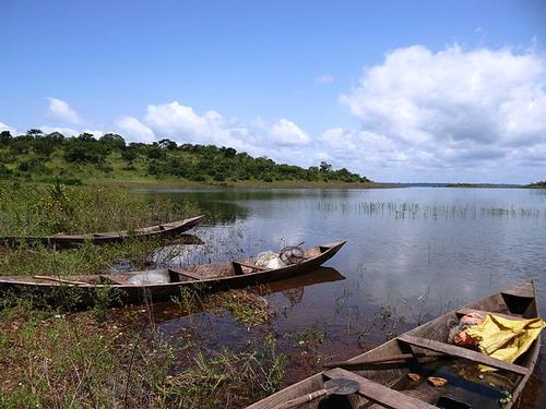 Fishing boats on Lake Kossou, Ivory Coast