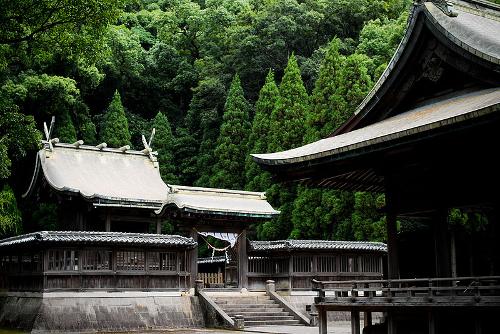 A traditional Japanese buddhist temple hidden in the woods near Kagoshima, Japan