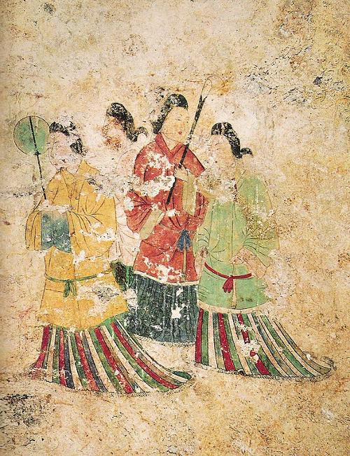 A wall mural depicting ladies late 7th century Japan