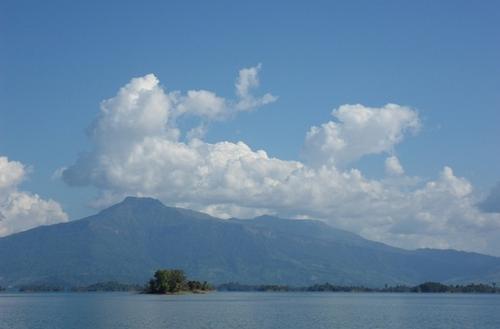 Phu Bia, highest mountain in Laos, as seen from Lake Nam Ngum