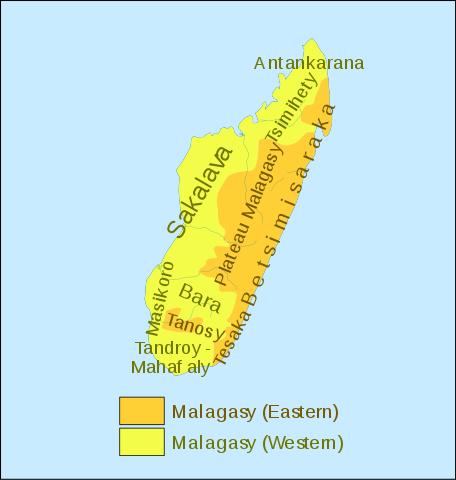 Map of the dialects of the Malagasy language 