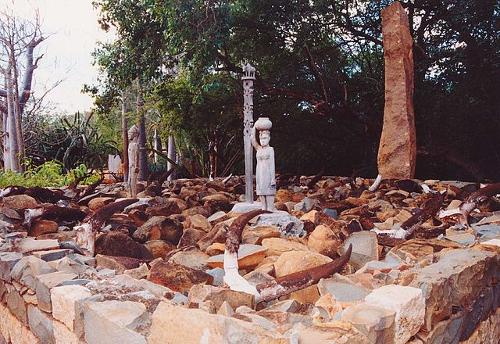 Tomb in Madagascar covered with zebu horns