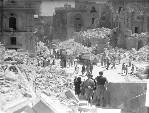 Damage after bombing in Valetta, June 1942