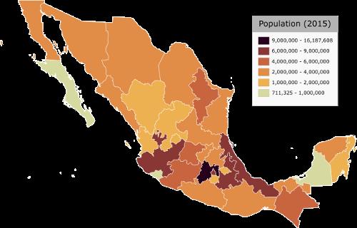 Map of Mexican states by population 2015