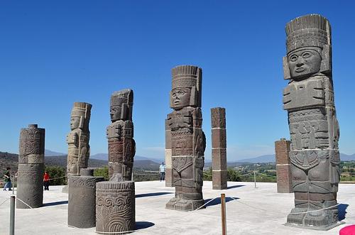 Statues in the shape of Toltec soldiers in the city of Tula, Mexico 
