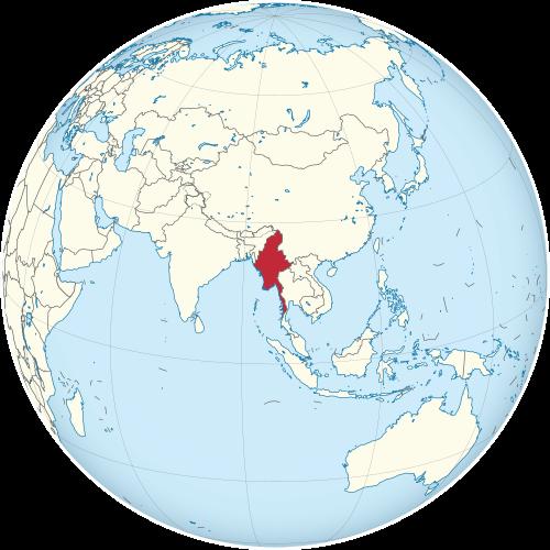 Myanmar on the world map