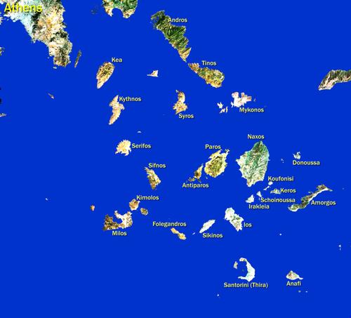 Naxos: Satellite photo of the Cyclades