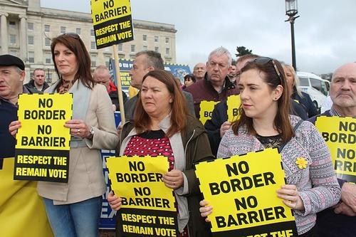 Sinn Féin anti-hard border protest at Stormont, Northern Ireland