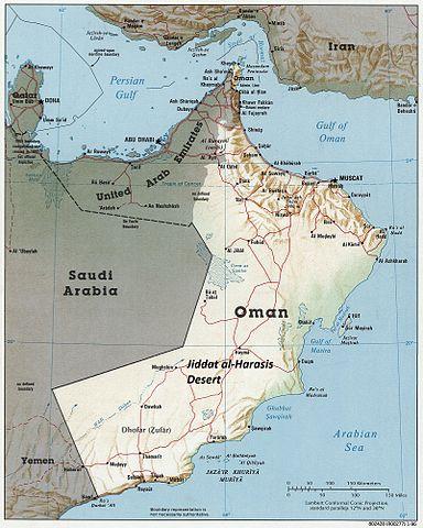 Location of Jiddat al-Harasis desert