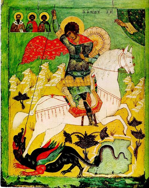 16th century icon St george and the dragon, Russia